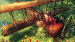 Aircraft Plants fruits anime girls brunettes braids artwork