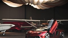 Aircraft red tuning Sports Car cars brown Lamborghini hangar 