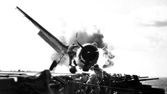 Aircraft ship craft World War II monochrome military aircraft