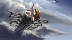 Aircraft ships paintings propeller flying futuristic