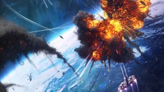 Aircraft War explosions planets battles artwork jet aircraft