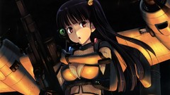 Aircraft weapons Guns Bells long hair anime girls brown eyes 