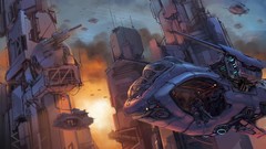 Aircraft weapons soldiers cityscapes futuristic