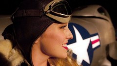 Aircraft woman pilot blondes red lipstick