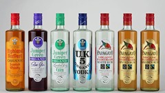 Alcohol white background gin vodka bottles whiskey rum liquor 