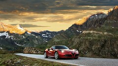 Alfa Romeo red cars landscape sunlight Mountains vehicle Car