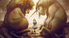 Alice in Wonderland cartoons Lions unicorns fantasy art