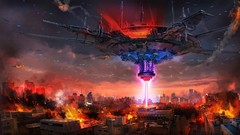 Aliens cities spaceships artwork futuristic