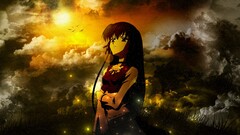 alone anime girls sunlight Anime clouds artwork