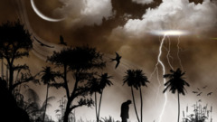 alone artwork dark abstract sky clouds Birds Plants Lightning