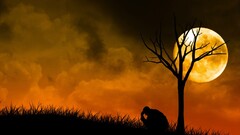 alone moon night People landscape artwork