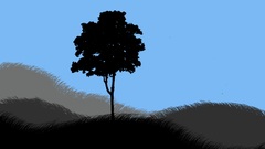 Alone tree silhouettes grass