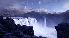 Andree Wallin waterfall rock futuristic Mountains water artwork