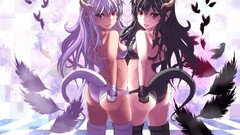Angels black hair purple hair ecchi tails demons lolicon