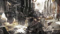 Angels cityscapes Birds buildings