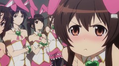 Angry brown eyes brunettes short hair animal ears purple hair 