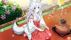 Animal ears miko tails detached sleeves Japanese clothes 