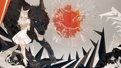 Animals abstract dress fangs Wolves white hair red eyes bows 