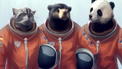 Animals Bears raccoons furry cosmonaut artwork panda bears