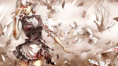 Animals Birds blood Cards dress white hair red eyes bows anime 