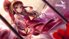 Animals Birds dress navel red dress bows long hair anime girls 