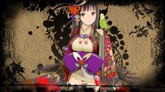 Animals Birds Plants Parrots dress ink sitting kimono bows 