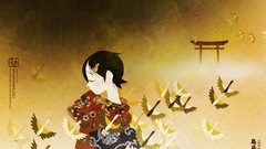 Animals Birds Profile kimono anime girls short hair sayonara 