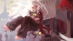 Animals Birds white hair red eyes buildings cities