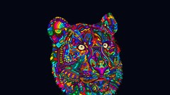 Animals blue background multicolor feline artwork