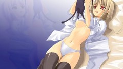 Animals cats Anime red eyes tongue stockings blondes smiling 