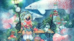 Animals cats Birds abstract Books fish underwater sitting anime 