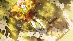 Animals cats Birds kimono skirts pink hair pink eyes anime 