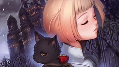 Animals cats Castles blondes anime girls short hair artwork 