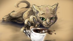 Animals cats paws drawings coffee cups