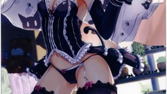 Animals cats red eyes stockings anime girls corset purple hair 