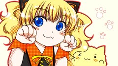 Animals cats Ribbons faces blondes long hair anime girls blue 