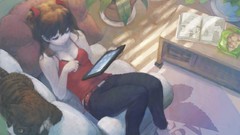 Animals cats sitting anime girls asuka langley soryu neon 