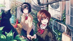 Animals cats skirts blush brunettes school uniforms short hair 