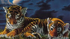 Animals clouds cubs Tigers 3d artwork skyscapes