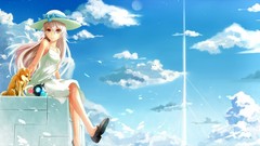 Animals clouds Dogs Anime hats white hair pink hair long hair 