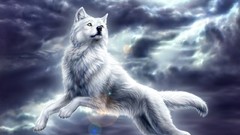 Animals clouds spirit Wolves flying sunlight
