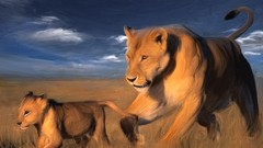 Animals cubs paintings Lions artistic baby animals