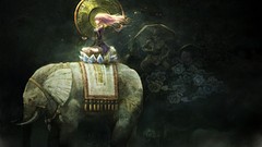 Animals dark dress gods elephants sitting pink hair long hair 