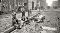 Animals dead children Horses historic cobblestones streets new 