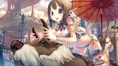 Animals Dogs feathers Umbrellas horns armor anime girls brown 