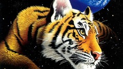 Animals Earth Tigers outer space artwork