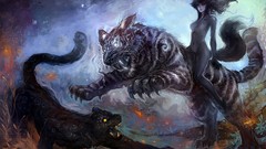 Animals fangs Tigers anthropomorphism fantasy art