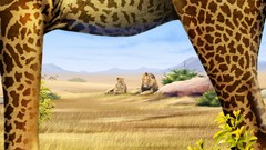 Animals Giraffes paintings Lions multicolor