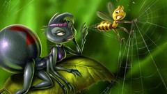 Animals Green web bees creatures Black Widow fantasy art