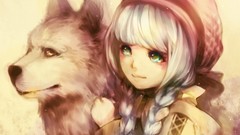 Animals hats Wolves white hair long hair anime girls braids 